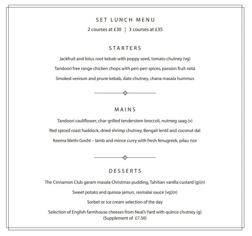 Set Lunch Menu - Cinnamon Club Full